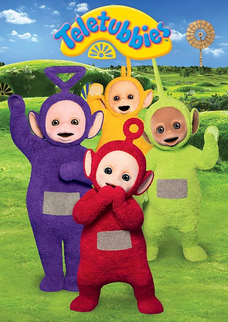 Teletubbies in a vibrant landscape