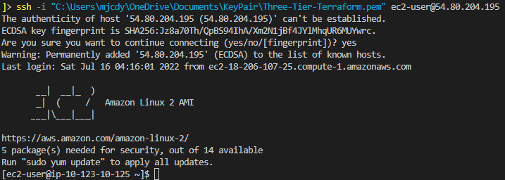 SSH command example