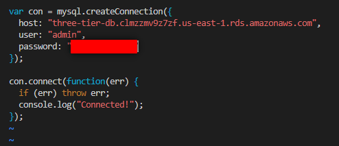 JavaScript code for database connection