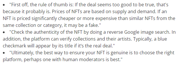 Misleading NFT verification advice