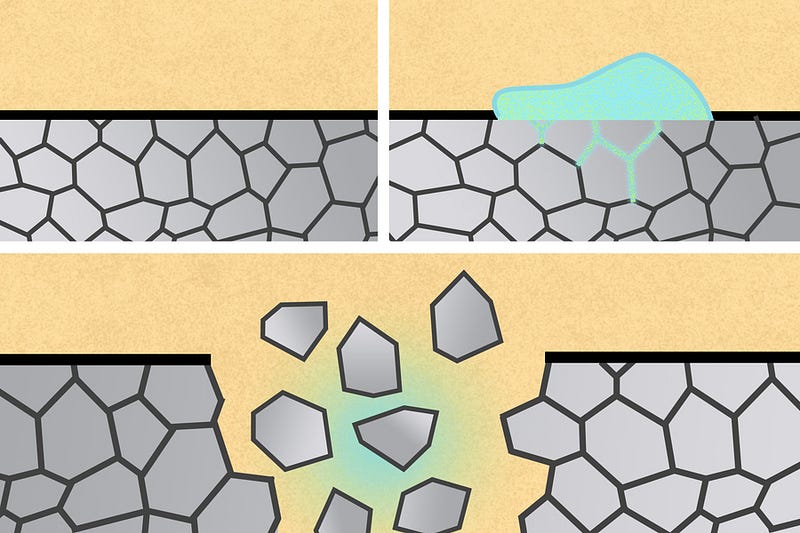 Breakdown of aluminum structures by gallium-indium