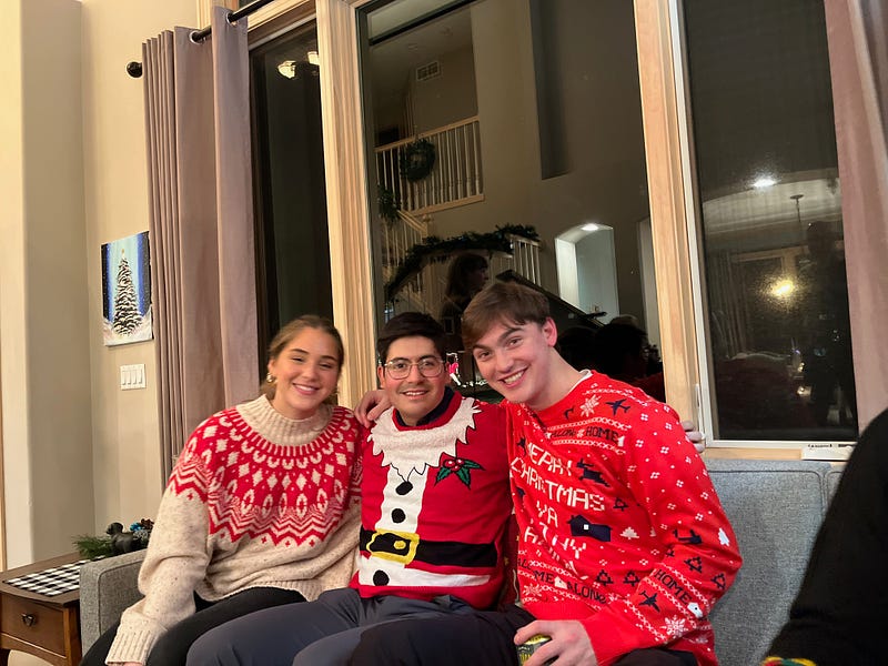 Celebrating at a Christmas sweater party