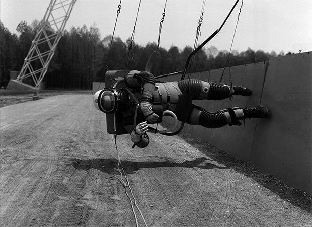 Simulating a moonwalk with pressurized suits