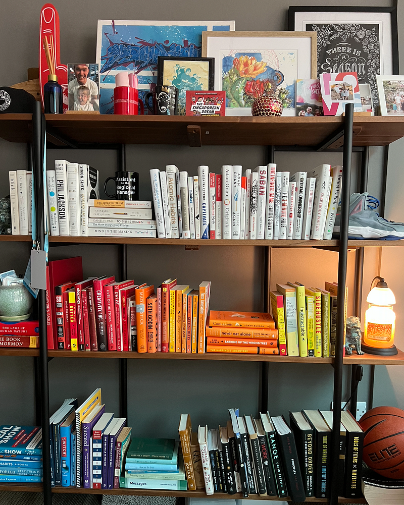 A collection of non-fiction books on a shelf