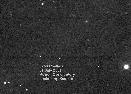 The only known image of Cruithne, showing it as a tiny dot