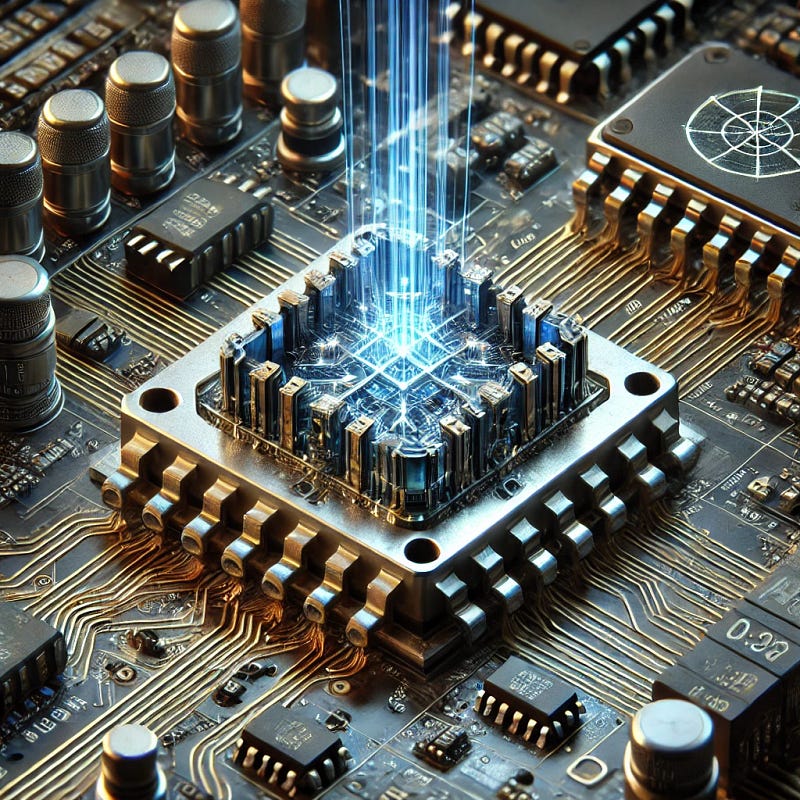 A futuristic circuit board featuring a glowing bandpass filter, symbolizing advanced military technology.