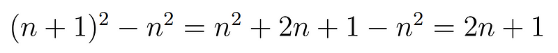 An illustration of consecutive square numbers