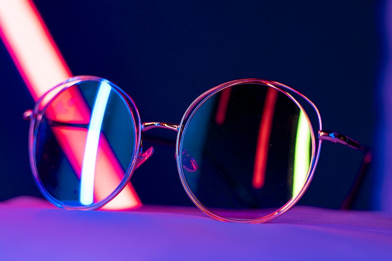 Blue light blocking glasses on a desk