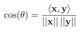 Angle formula using dot product