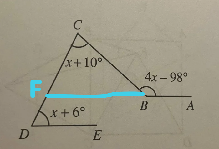 Triangle showing angle relationships